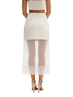 Malina Lucine Satin Organza Midi Skirt, Vanilla - view 2, Vanilla