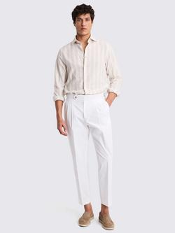 Moss Cotton Linen Long Sleeve Striped Shirt, Camel - view 2, Camel