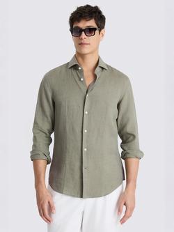 Moss Long Sleeve Linen Shirt, Green