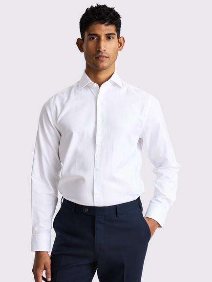 Moss Tailored Fit Herringbone Cotton Shirt, White, White