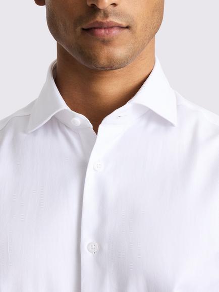 Moss Tailored Fit Herringbone Cotton Shirt, White - view 2, White