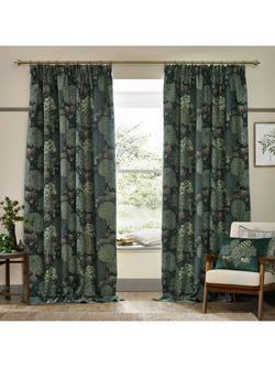 Morris & Co. The Brook Pair Lined Pencil Pleat Curtains, Forest Green, Forest Green