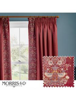 Morris & Co. Strawberry Thief Pair Lined Pencil Pleat Curtains - view 2, Berry