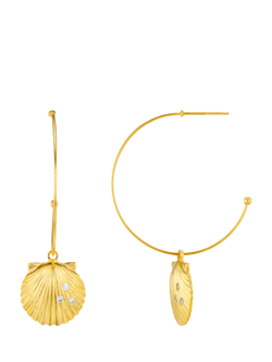 Orelia Pavé Shell Fine Hoop Earrings, Pale Gold, Pale Gold