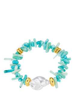 Orelia Statement Coral Chip and Pearl Bracelet, Blue, Blue