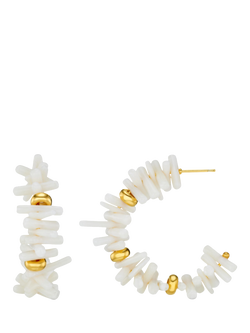 Orelia Coral Chip and Bead Hoop Earrings, Gold/Cream, Gold/Cream
