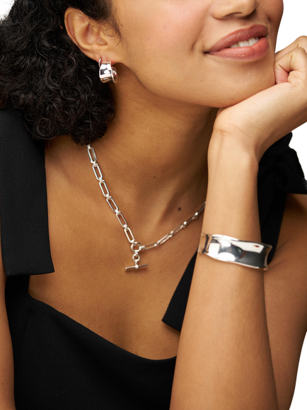 Orelia Waterproof LUXE Chunky Molten Hoop Earrings, Silver - view 2, Silver