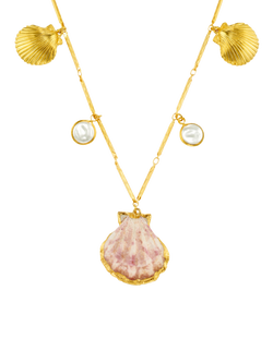Orelia Statement Shell and Pearl Charm Necklace, Pale Gold, Pale Gold