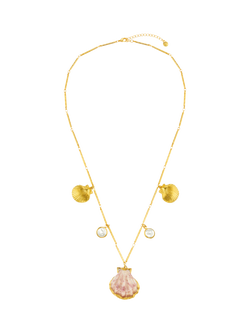 Orelia Statement Shell and Pearl Charm Necklace, Pale Gold - view 2, Pale Gold