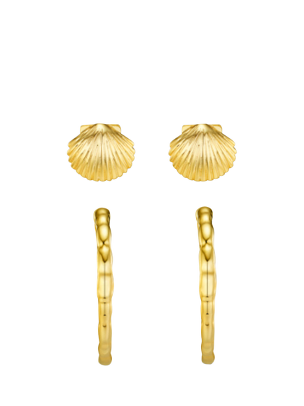 Orelia Shell and Molten Hoop Ear Stacking Set, Pale Gold, Pale Gold
