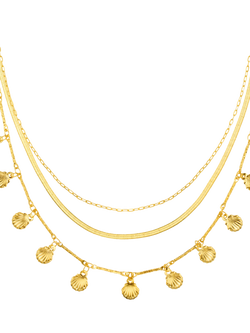 Orelia Shell Fringe 3-Row Necklace, Pale Gold, Pale Gold