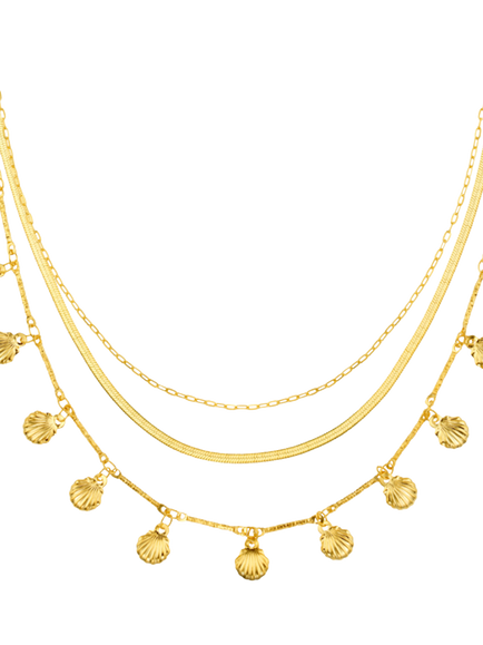 Orelia Shell Fringe 3-Row Necklace, Pale Gold, Pale Gold