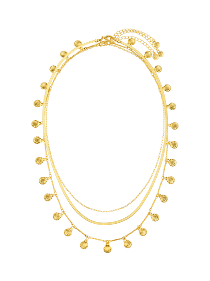 Orelia Shell Fringe 3-Row Necklace, Pale Gold - view 2, Pale Gold