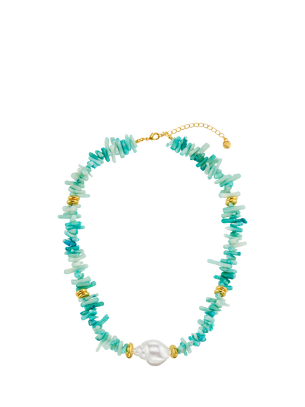 Orelia Statement Coral Chip and Pearl Necklace, Gold/Blue - view 2, Gold/Blue