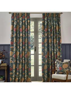Morris & Co. Cray Pair Lined Pencil Pleat Curtains, Indigo/Berry