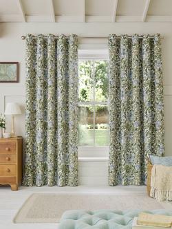William Morris At Home Honeysuckle Pair Blackout Lined Eyelet Curtains, Powder Blue, Powder Blue