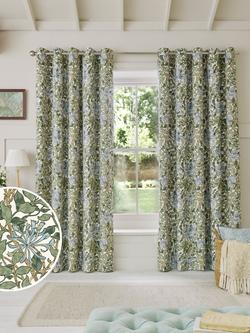 William Morris At Home Honeysuckle Pair Blackout Lined Eyelet Curtains, Powder Blue - view 2, Powder Blue