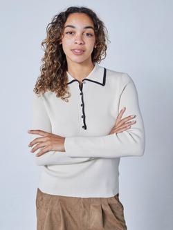 Sisters Point Litas Colour Contrast Rib Knit Top, Porcelain/Black, Porcelain/Black