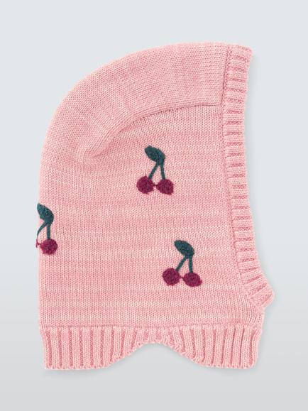 John Lewis Baby Cherries Embroidered Hood, Pink, Pink