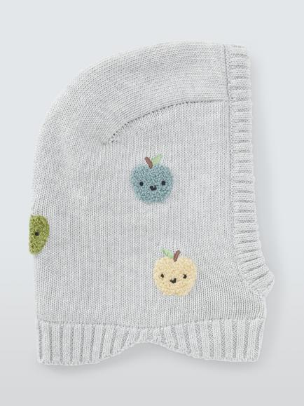 John Lewis Baby Fruit Embroidered Hood, Grey, Grey