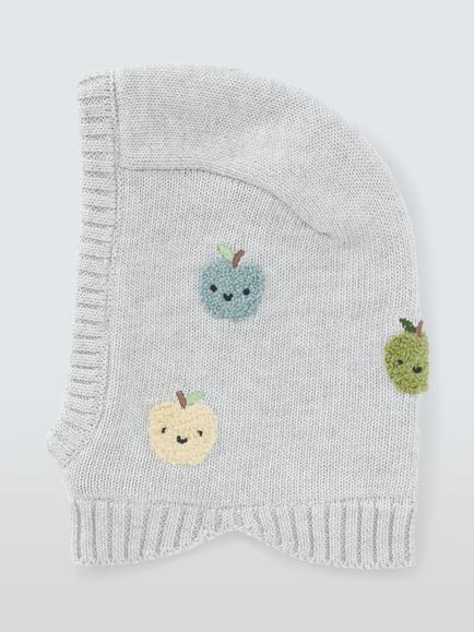 John Lewis Baby Fruit Embroidered Hood, Grey - view 2, Grey