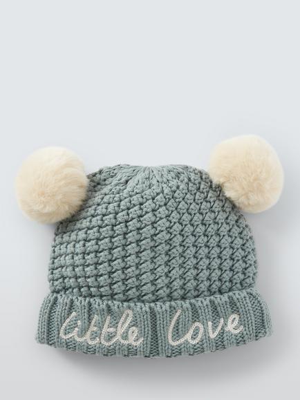 John Lewis Baby Little Love Bobble Hat, Blue, Blue