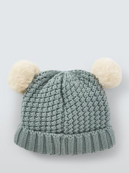 John Lewis Baby Little Love Bobble Hat, Blue - view 2, Blue
