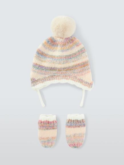 John Lewis Baby Ombre Bobble Hat & Mittens Set, Multi, Multi