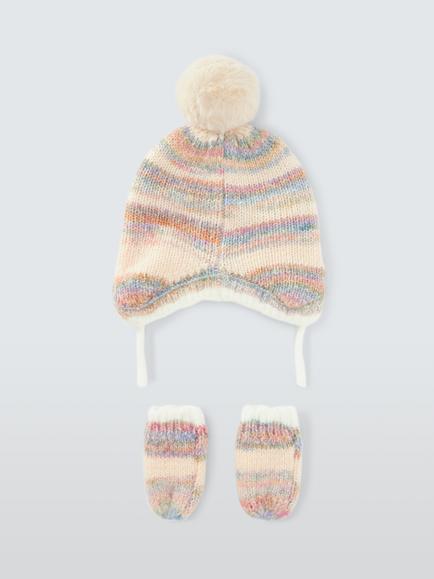 John Lewis Baby Ombre Bobble Hat & Mittens Set, Multi - view 2, Multi