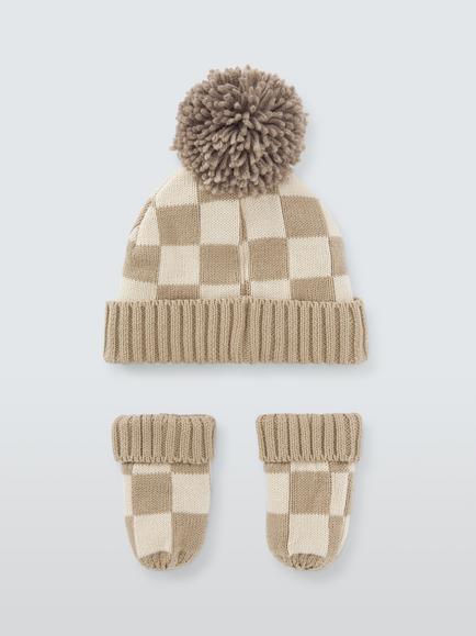 John Lewis Baby Star Bobble Hat & Mittens Set, Natural - view 2, Natural