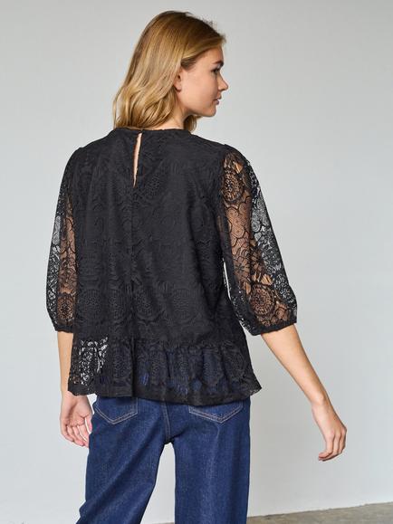 Sisters Point Ebale Lace Ruffle Hem Top, Black - view 2, Black
