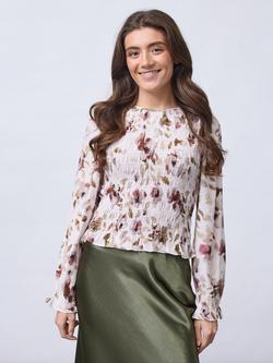 Sisters Point Nix Floral Smocked Blouse, Pink/Multi, Pink/Multi