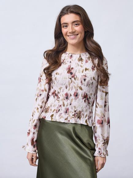 Sisters Point Nix Floral Smocked Blouse, Pink/Multi, Pink/Multi