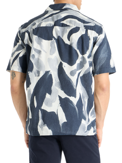 SPOKE Linen Cuban Slim Fit Short Sleeve Shirt, Midnight Botanist - view 2, Blue Multi