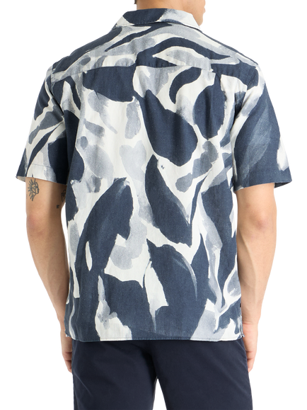 SPOKE Linen Cuban Slim Fit Short Sleeve Shirt, Midnight Botanist - view 2, Blue Multi