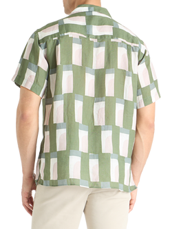 SPOKE Linen Riad Print Cuban Slim Fit Shirt, Olive - view 2, Olive