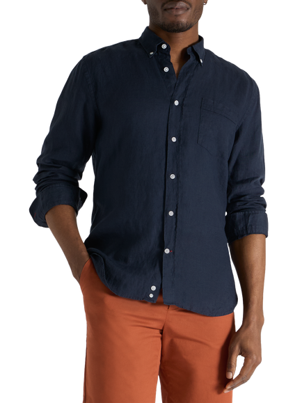 SPOKE Linen Straight Fit Shirt - view 2, Navy
