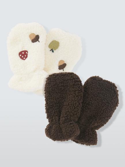 John Lewis Baby Mushroom Mittens, Pack of 2, Brown, Brown