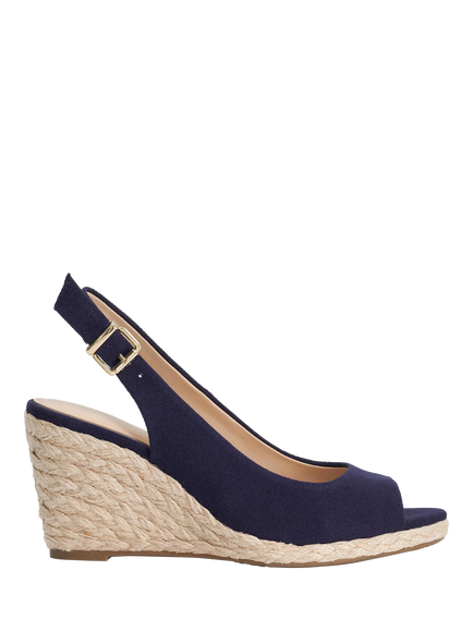 Dune London Mediating Canvas Wedge Heel Sandals, Navy, Navy