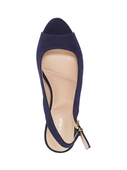 Dune London Mediating Canvas Wedge Heel Sandals, Navy - view 2, Navy
