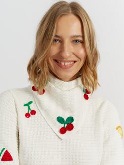 Chinti & Parker Embroidered Cherry Bandana, Cream - view 2, Cream