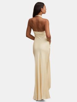 Forever New Abby Halterneck Satin Maxi Dress, Soft Yellow - view 2, Soft Yellow