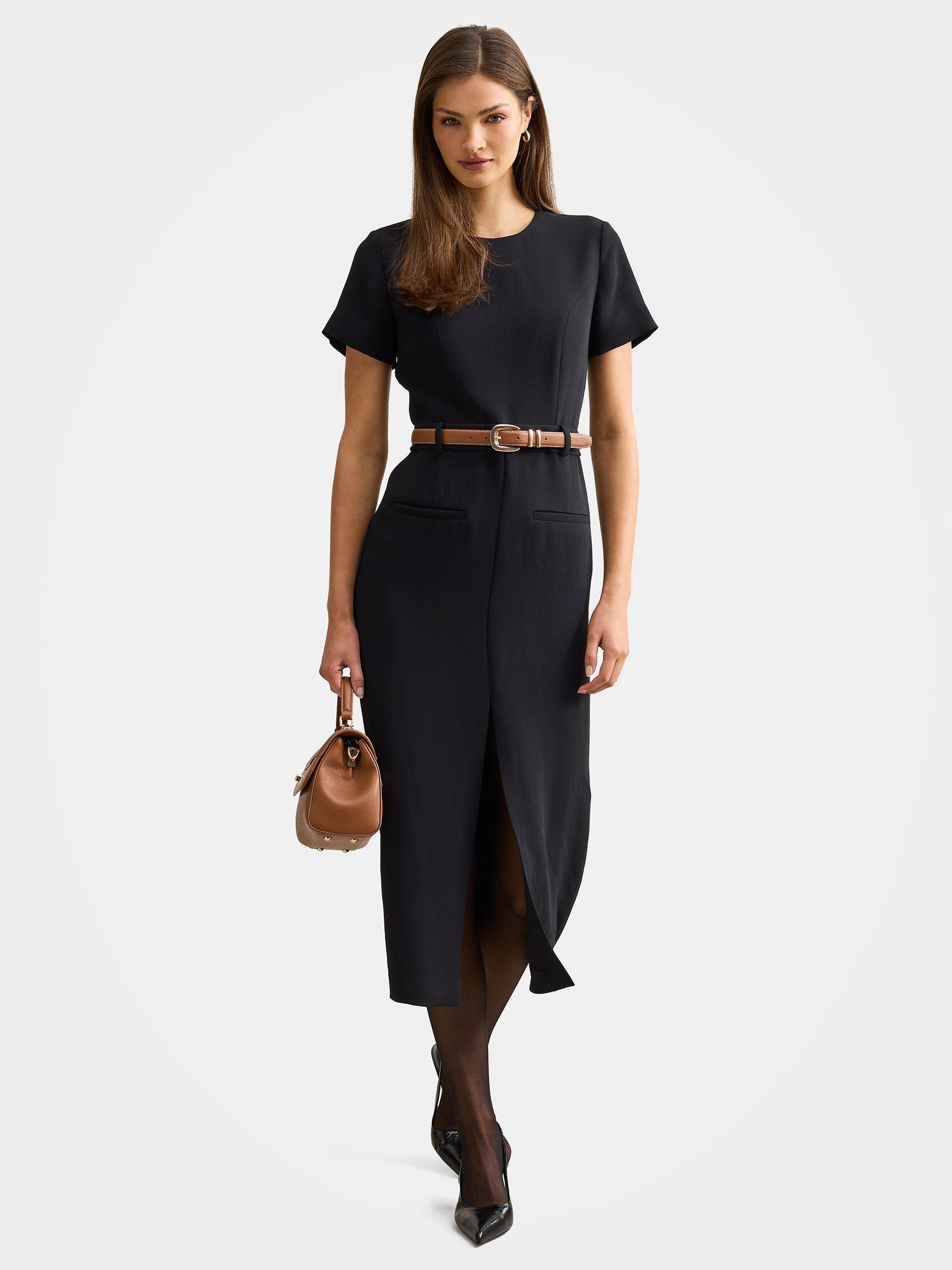 forever new black midi dress Forever New Jada Embellished Trim Midi Dress in Black