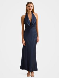 Forever New Becca Cowl Neck Satin Dress, Dusty Aqua, Navy