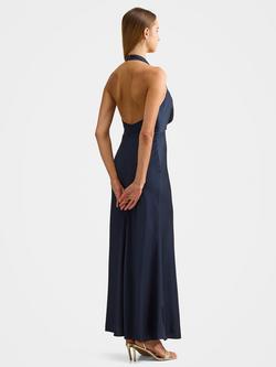 Forever New Becca Cowl Neck Satin Dress, Dusty Aqua - view 2, Navy