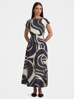 Forever New Petite Callie Abstract Ruched Midi Dress, Brown, Navy