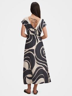 Forever New Petite Callie Abstract Ruched Midi Dress, Brown - view 2, Navy