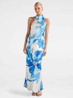 Forever New Clementine High Neck Satin Maxi Dress, Blue Maia Floral, Blue Maia Floral