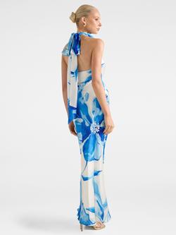 Forever New Clementine High Neck Satin Maxi Dress, Blue Maia Floral - view 2, Blue Maia Floral