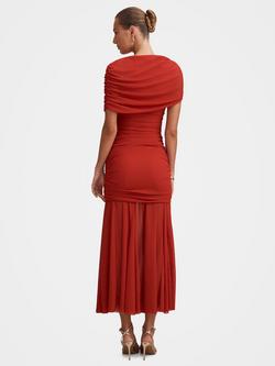 Forever New Elouise Asymmetric Cape Sleeve Mesh Maxi Dress, Dark Red - view 2, Dark Red